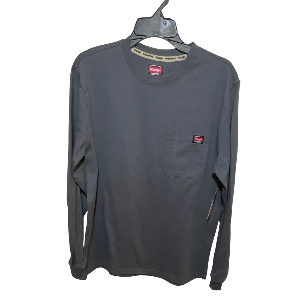 Wrangler Workwear Mens Charcoal Grey Long Sleeve Pocket T-Shirt Size M WW55270